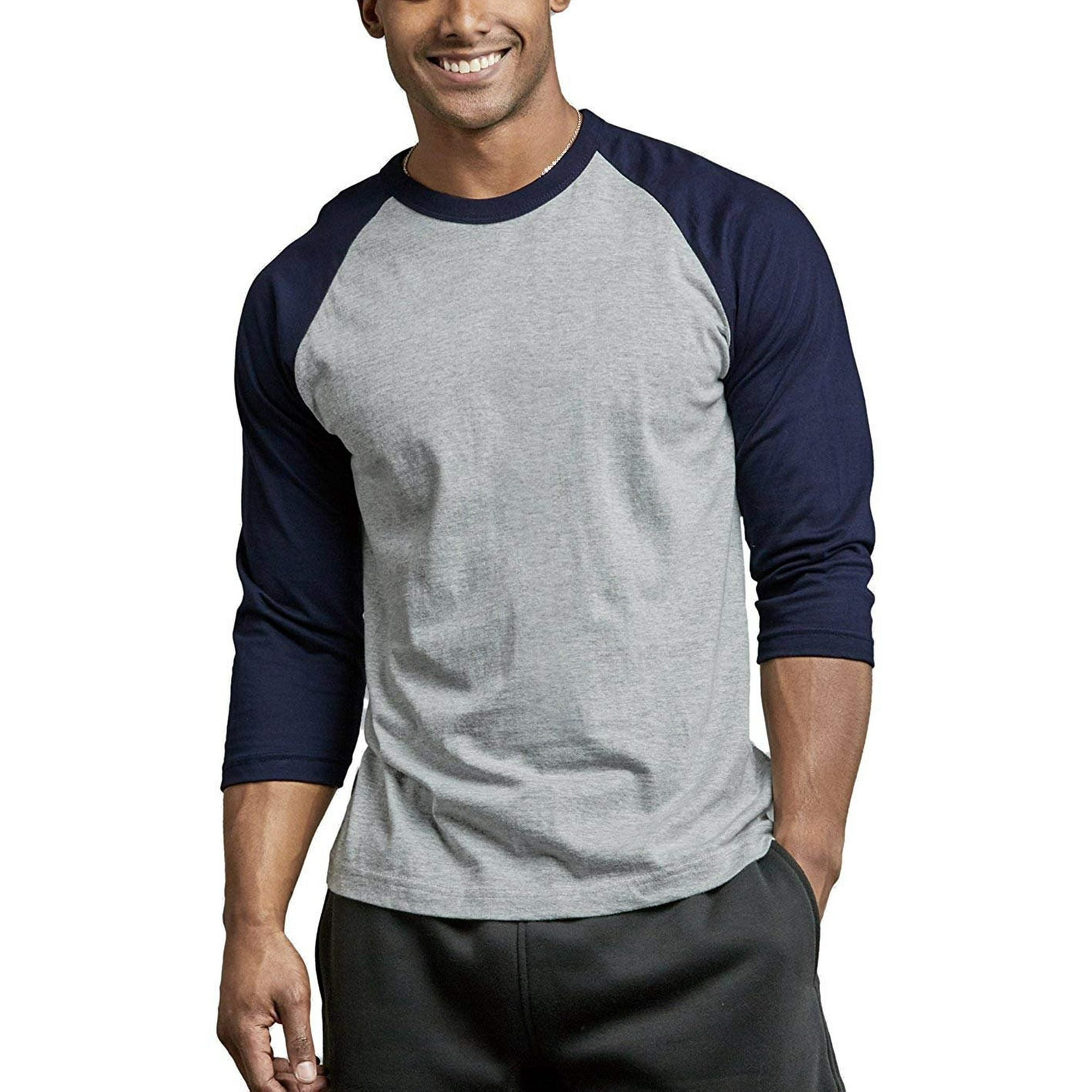 DailyWear Mens Casual 3/4 Sleeve Plain Cotton T Shirts NV/LT.GR, XLarge -