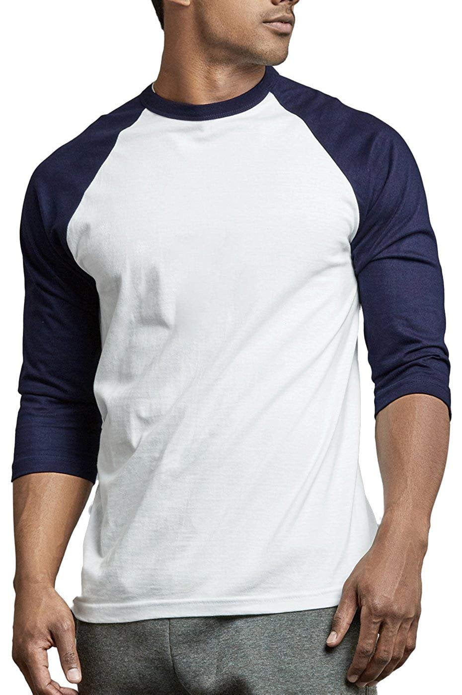 DailyWear Mens Casual 3/4 Sleeve Plain Baseball Cotton T Shirts Navy