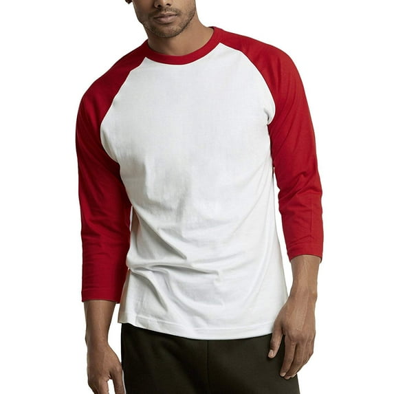 DailyWear Mens Casual 3/4 Sleeve Plain Baseball Cotton T Shirts RED/White, XLarge
