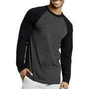 DailyWear Mens Casual Long Sleeve Plain Baseball Cotton T Shirts Black/C.Grey, Medium