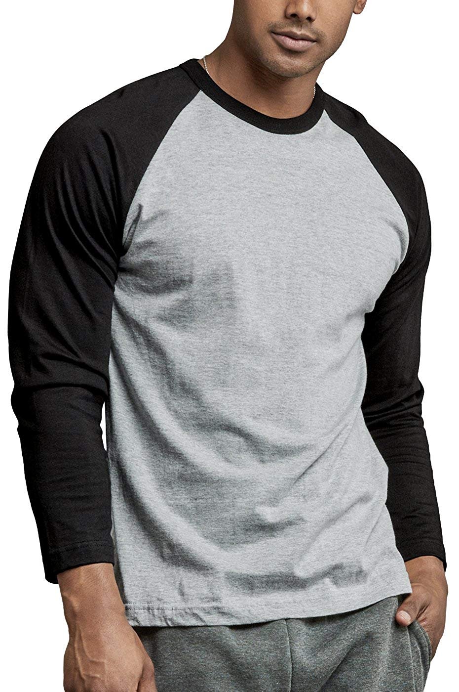 DailyWear Mens Casual Long Sleeve Plain Baseball Cotton T Shirts Black/LT.Grey, 2Xlarge - image 1 of 4