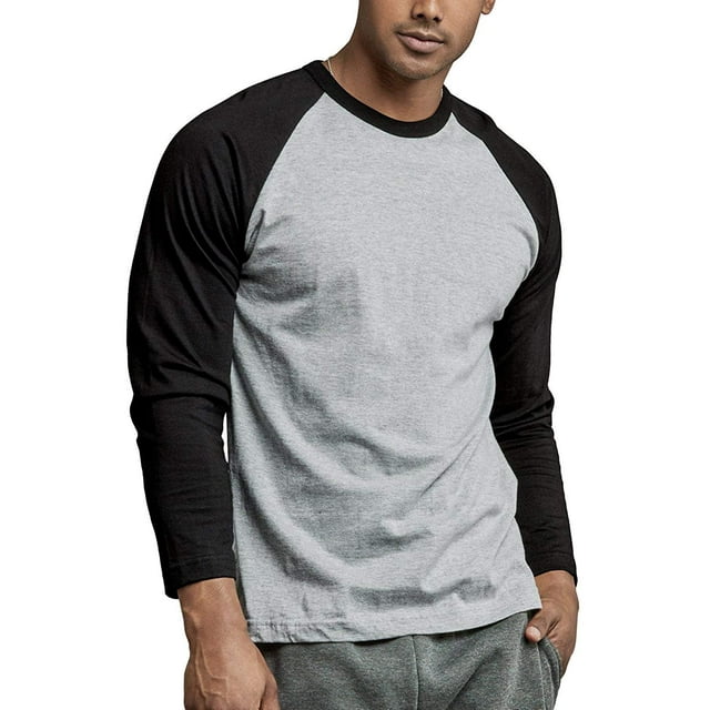 DailyWear Mens Casual Long Sleeve Plain Baseball Cotton T Shirts Black/LT.Grey, 2Xlarge