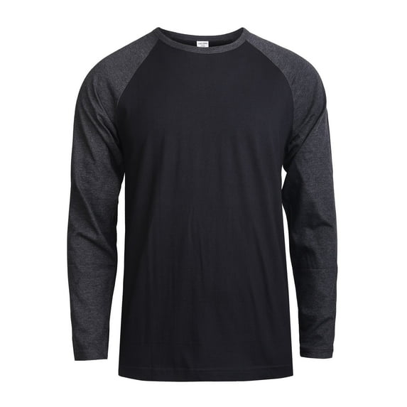 DailyWear Mens Casual Long Sleeve Plain Baseball Cotton T Shirts C.GR/BLK, 3Xlarge