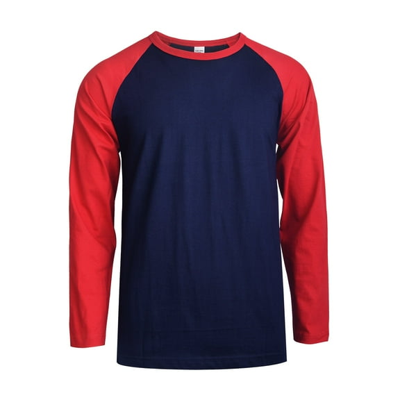 DailyWear Mens Casual Long Sleeve Plain Baseball Cotton T Shirts D.RED/NV, Medium