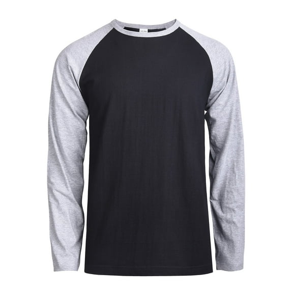 DailyWear Mens Casual Long Sleeve Plain Baseball Cotton T Shirts H.GR/BLK, Large