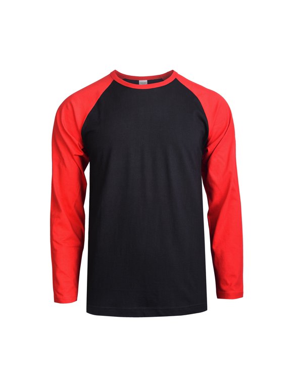 Mens Casual Long Sleeve Plain Baseball Cotton T Shirts RD/BLK, Medium