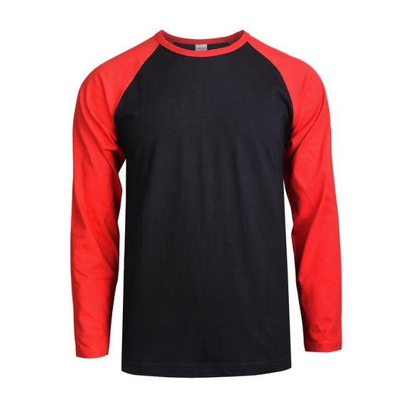 DailyWear Mens Casual Long Sleeve Plain Baseball Cotton T Shirts RD/BLK, Small