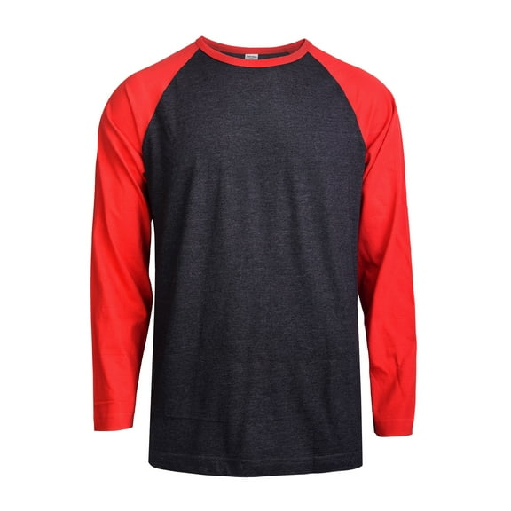 DailyWear Mens Casual Long Sleeve Plain Baseball Cotton T Shirts RED/C.GR, Small