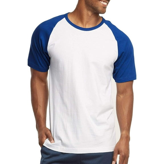 DailyWear Mens Casual Short Sleeve Plain Baseball Cotton T Shirts R.Blue/WHT, Medium