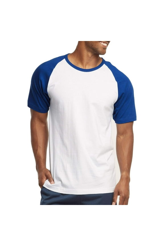 Mens Casual Short Sleeve Plain Baseball Cotton T Shirts R.Blue/WHT, XLarge