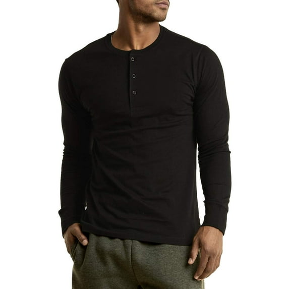 DailyWear Mens Cotton Casual Long Sleeve Henley T Shirt Black, 3XLarge