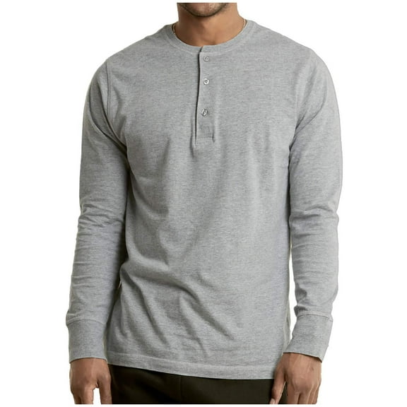 DailyWear Mens Cotton Casual Long Sleeve Henley T Shirt H.Grey, Large