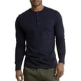 thumbnail image 1 of DailyWear Mens Cotton Casual Long Sleeve Henley T Shirt Navy, XLarge, 1 of 4