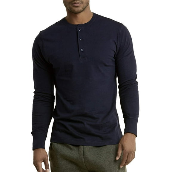 DailyWear Mens Cotton Casual Long Sleeve Henley T Shirt Navy, XLarge