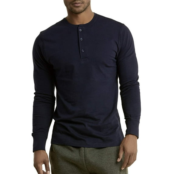 DailyWear Mens Cotton Casual Long Sleeve Henley T Shirt Navy, XLarge
