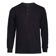 DailyWear Mens Cotton Casual Long Sleeve Henley T Shirt Waffle-Knit Black, XLarge