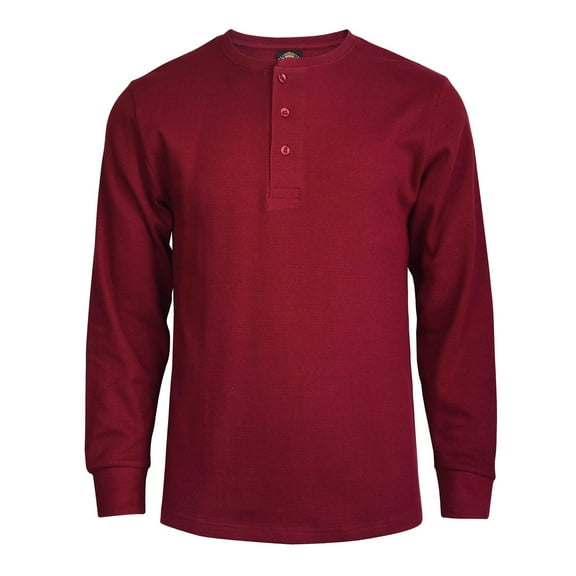 DailyWear Mens Cotton Casual Long Sleeve Henley T Shirt Waffle-Knit Burgundy, XLarge