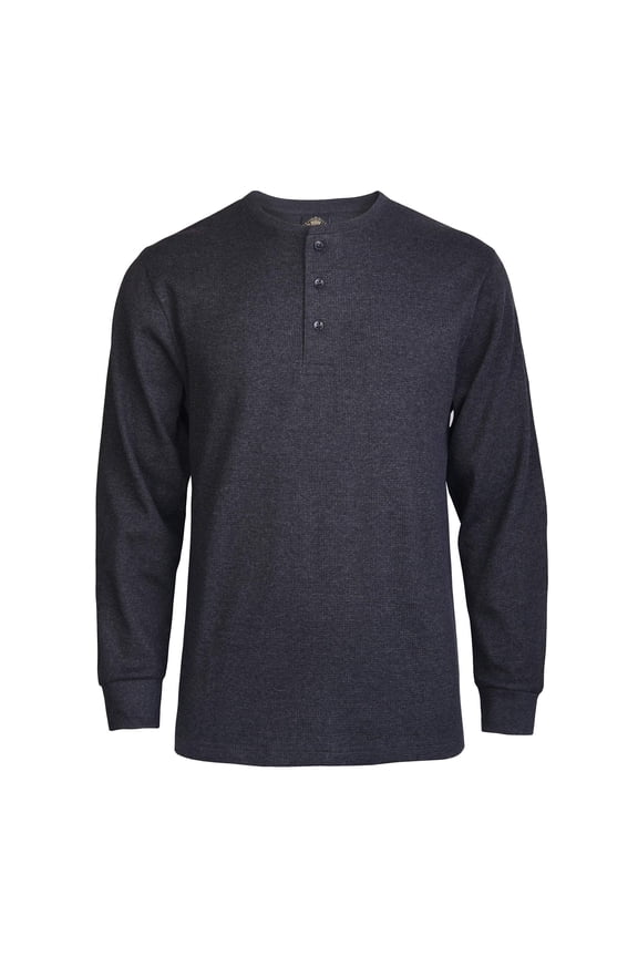 Mens Cotton Casual Long Sleeve Henley T Shirt Waffle-Knit Ch/Grey, XLarge