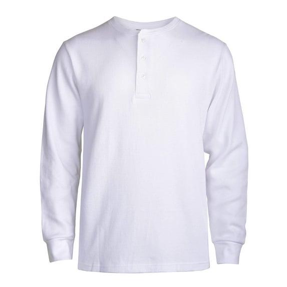 DailyWear Mens Cotton Casual Long Sleeve Henley T Shirt Waffle-Knit White, Medium