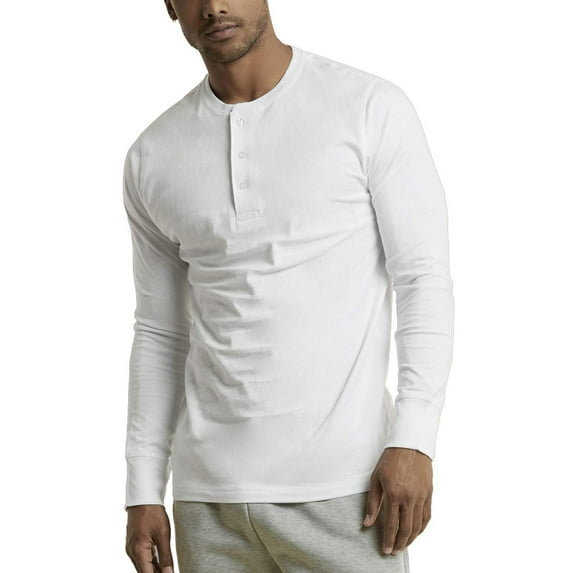 DailyWear Mens Cotton Casual Long Sleeve Henley T Shirt White, Small