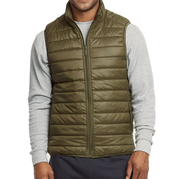 DailyWear Mens Light Weight Nylon Puff Vest (Olive, Small)