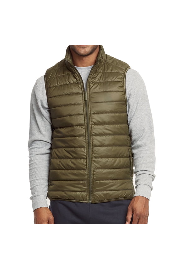 Mens Light Weight Nylon Puff Vest (Olive, Xlarge)