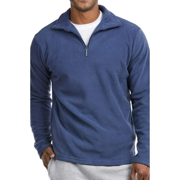 DailyWear Mens Polar Fleece Quarter Zip Pullover Sweaterr Denim, XLarge
