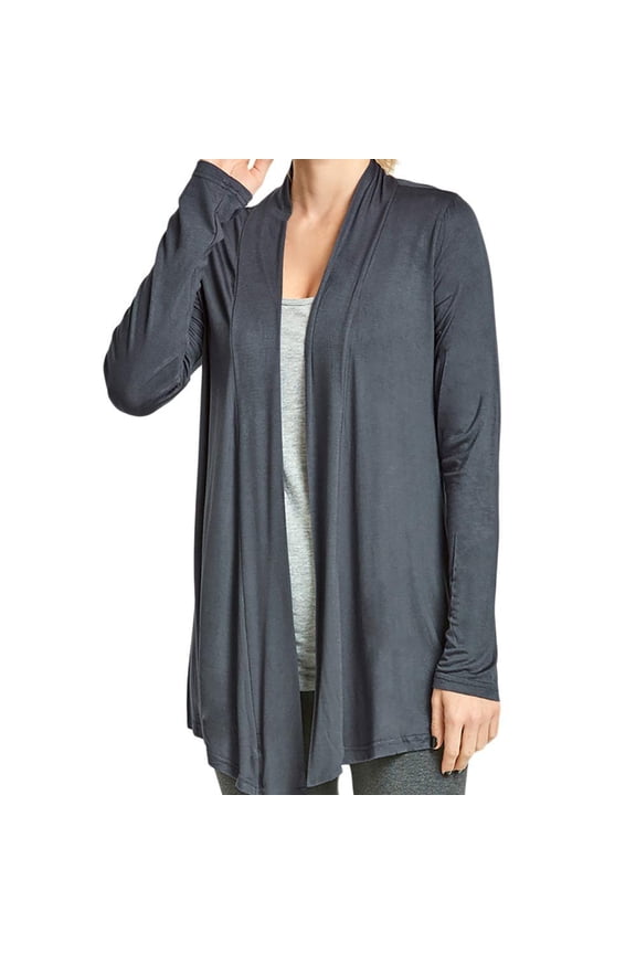 Women's Open-Front Soft Draped Long Sleeve Cardigan Sweater Longline Tunic D/Gry, XLarge