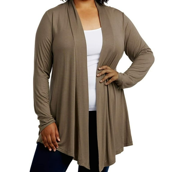 DailyWear Women's Open-Front Soft Draped Long Sleeve Cardigan Sweater Longline Tunic Taupe, 2XLarge