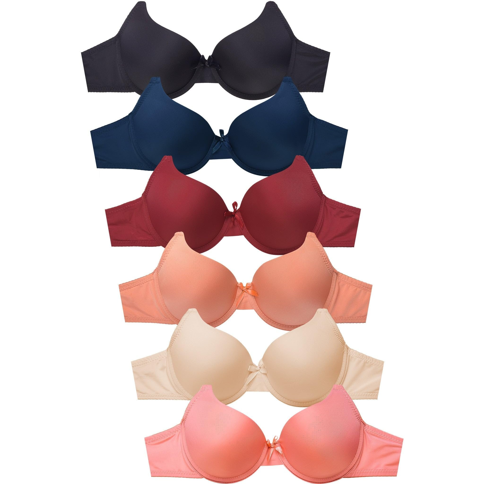 DailyWear Womens 6 Pack of Everyday Plain, Lace, Wireless Bra 4303P7, 40C