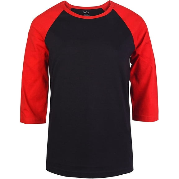 DailyWear Womens Casual 3/4 Sleeve Plain Baseball Cotton T Shirts BK/RED, Large