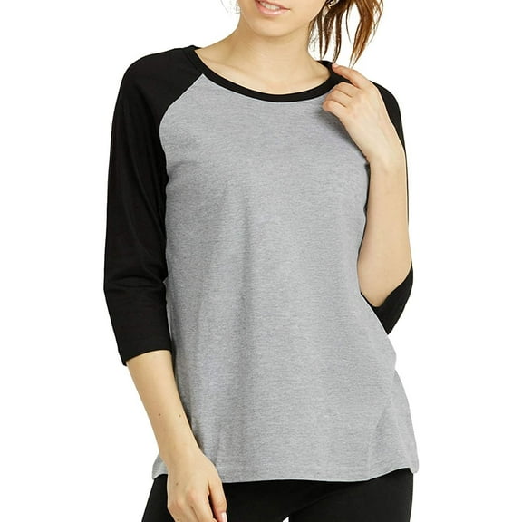 DailyWear Womens Casual 3/4 Sleeve Plain Baseball Cotton T Shirts BLK/LT.G, Large