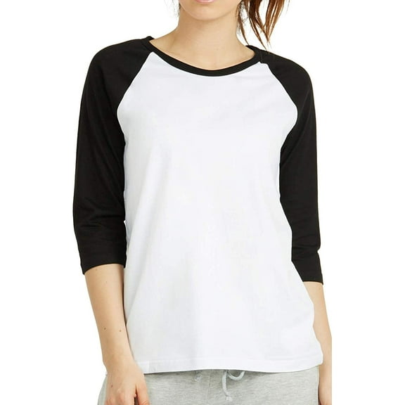 DailyWear Womens Casual 3/4 Sleeve Plain Baseball Cotton T Shirts BLK/WH, Large