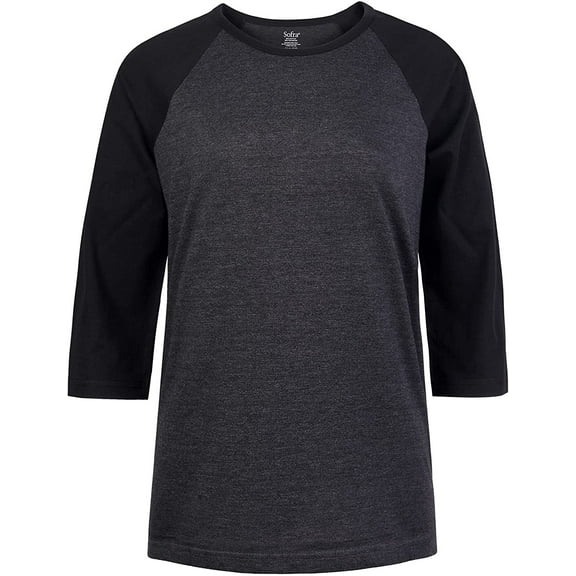 DailyWear Womens Casual 3/4 Sleeve Plain Baseball Cotton T Shirts C.GR/BK, Medium