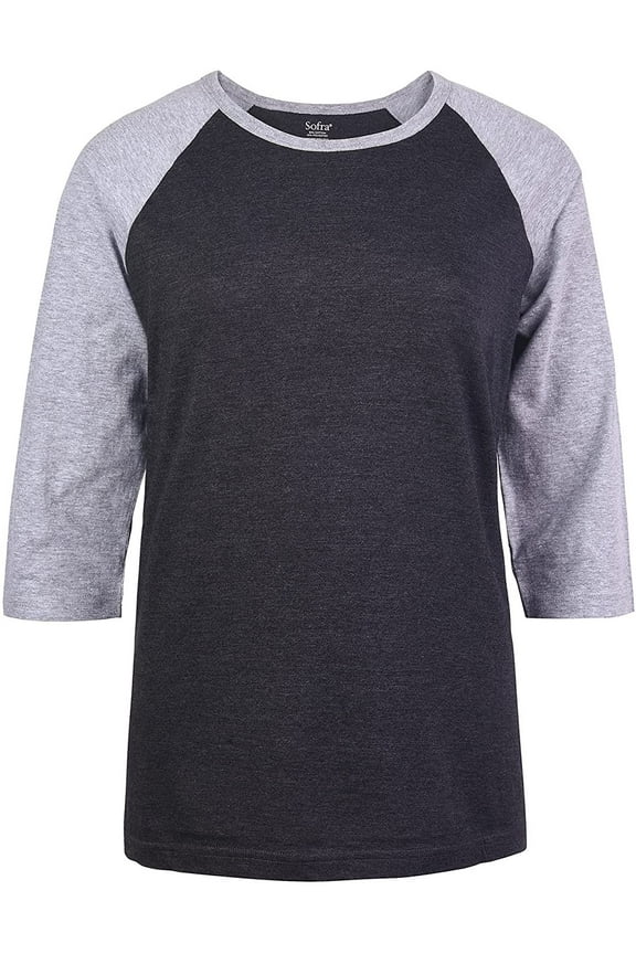 Womens Casual 3/4 Sleeve Plain Baseball Cotton T Shirts C.GR/LT.H, Large