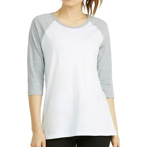 DailyWear Womens Casual 3/4 Sleeve Plain Baseball Cotton T Shirts LT.G/WH, Large