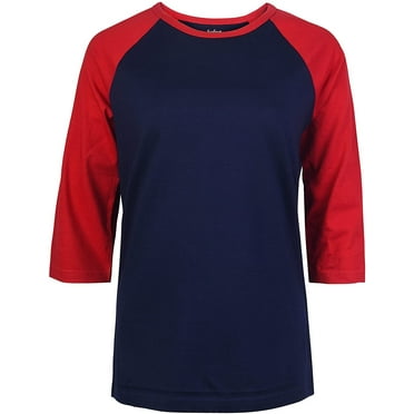 DailyWear Womens Casual 3/4 Sleeve Plain Baseball Cotton T Shirts NV/D.RED, Medium