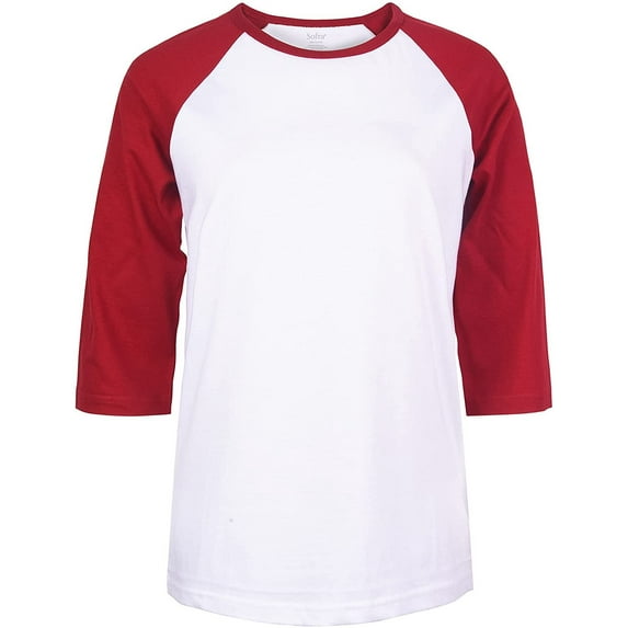 DailyWear Womens Casual 3/4 Sleeve Plain Baseball Cotton T Shirts WH/BUR, Large