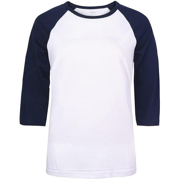 DailyWear Womens Casual 3/4 Sleeve Plain Baseball Cotton T Shirts WH/NV, Large