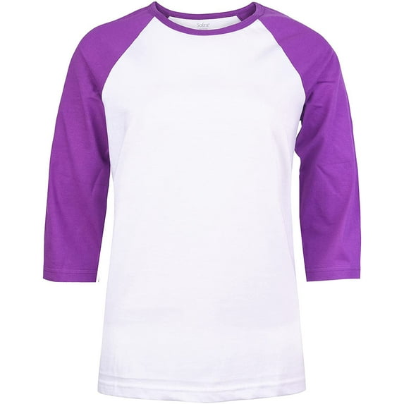 DailyWear Womens Casual 3/4 Sleeve Plain Baseball Cotton T Shirts WH/PUR, Medium