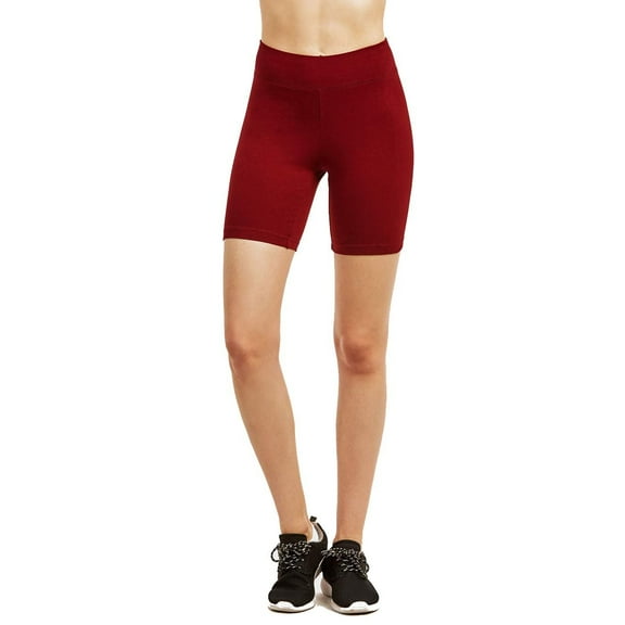 DailyWear Womens Cotton 15 Inches Shorts Yoga Pants Leggings with Wide Waistband Burgundy, Large