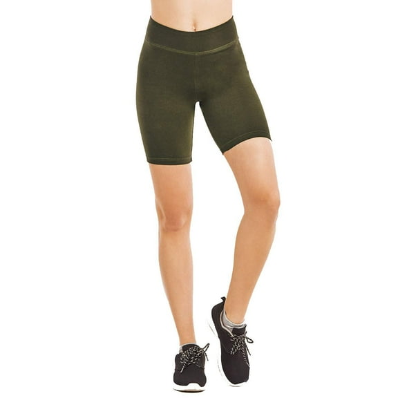 DailyWear Womens Cotton 15 Inches Shorts Yoga Pants Leggings with Wide Waistband Olive, Large