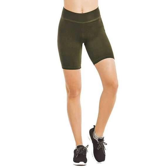 DailyWear Womens Cotton 15 Inches Shorts Yoga Pants Leggings with Wide Waistband Olive, Small