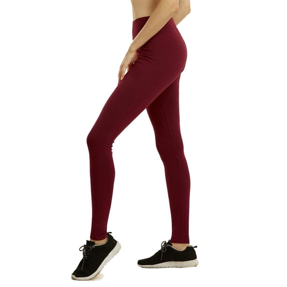 DailyWear Womens Full Length Active Plain Cotton Leggings Burgundy, Large