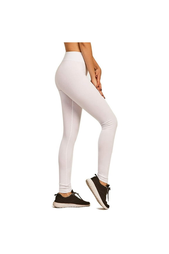 Womens Full Length Active Plain Cotton Leggings White, 2Xlarge