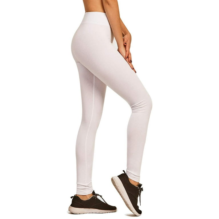 DailyWear Womens Full Length Active Plain Cotton Leggings White, Large