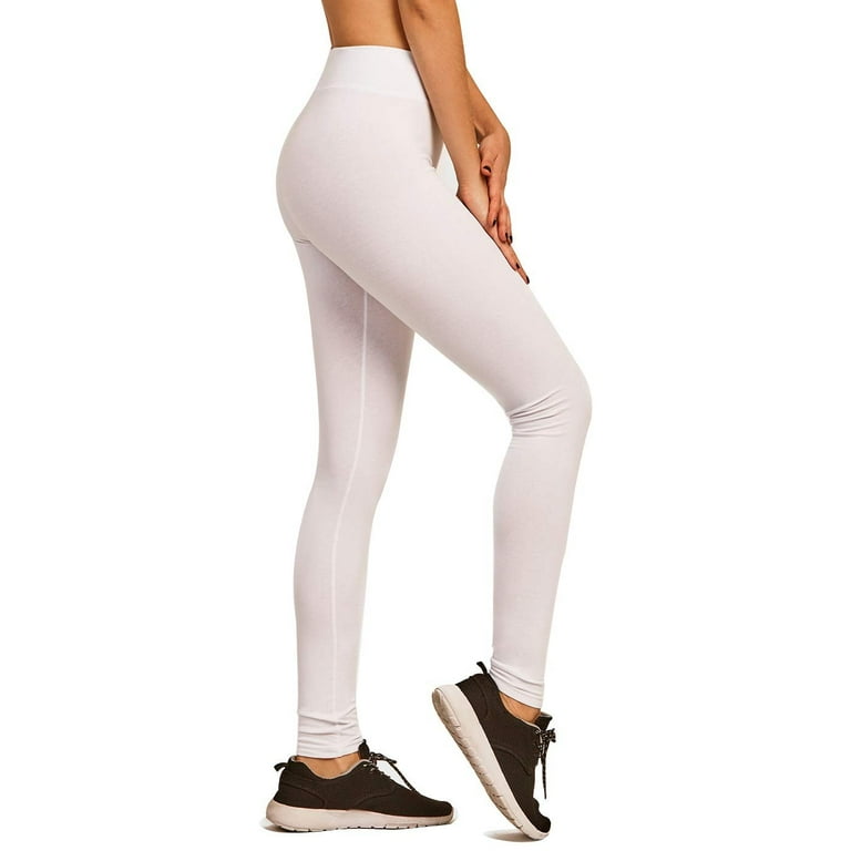 DailyWear Womens Full Length Active Plain Cotton Leggings White, Large 