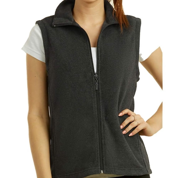 DailyWear Womens Full-Zip Plush Polar Fleece Vest Charcoal Grey, Large