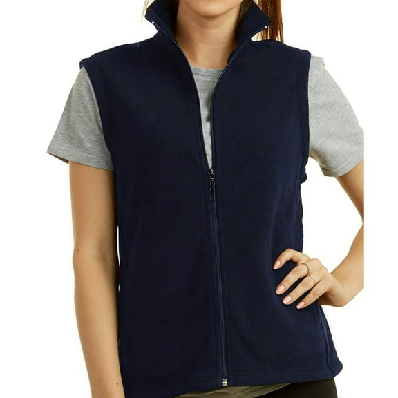 DailyWear Womens Full-Zip Plush Polar Fleece Vest Navy, XLarge