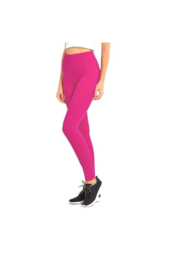 Womens High Waist Fleece Extra Wide Band Leggings One Size, Fuchsia